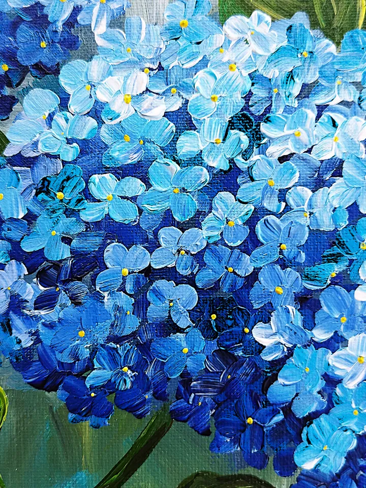 Blue Hydrangea Painting Art Impasto Flowers Artwork