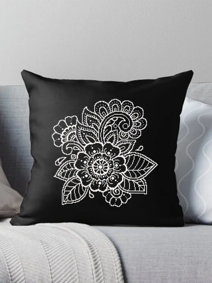 Flower mandala cross stitch pattern download PDf, Monochrome floral ornament cross stitch chart, Flowers embroidery PDF, DIY Home decor #M57