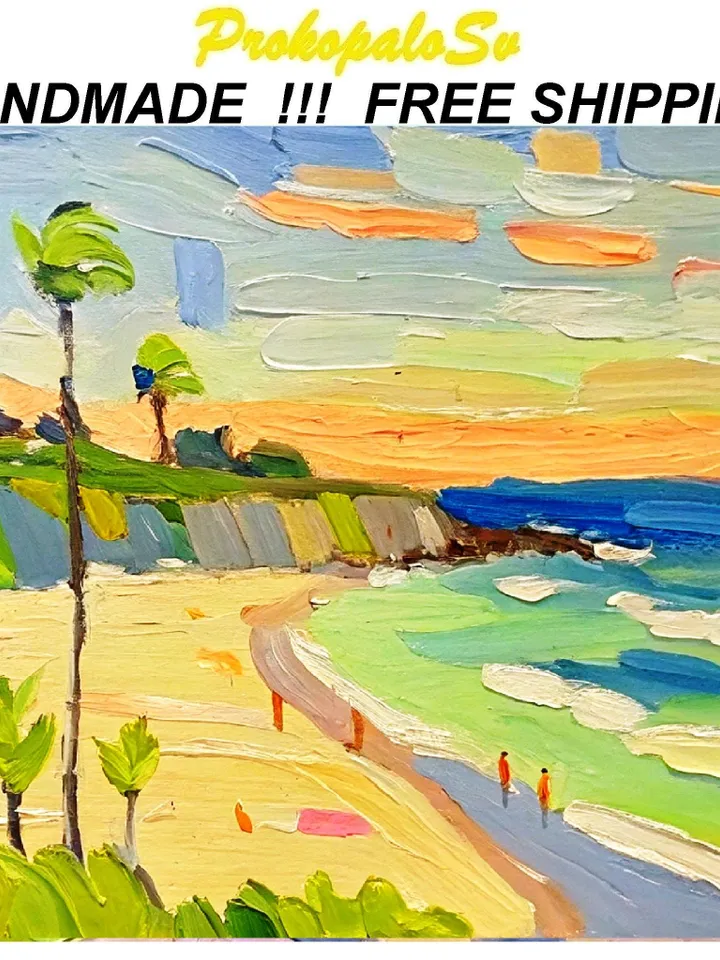 Carmel Beach Painting Seascape Original Art Monterey Abstract landscape Impasto Oil Painting Gift by ArtProkopaloSv