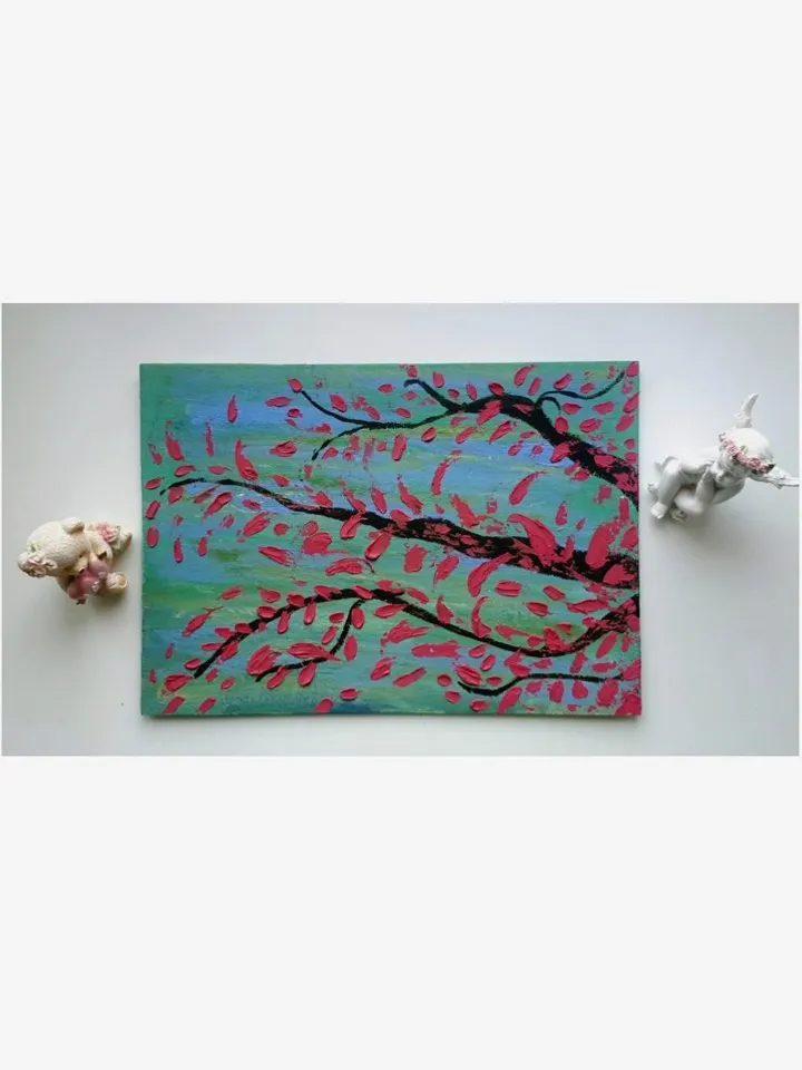 Sakura Painting Original Art Landscape Painting Cherry Tree Flowers Painting
