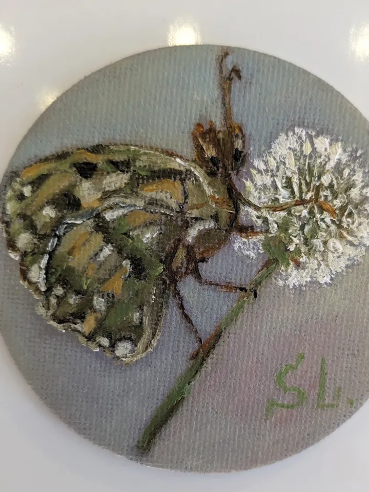 Butterfly Miniature Set Oil Painting Magnetic Round Canvas 3 Inch
