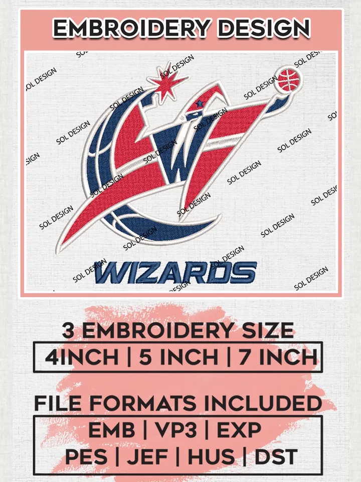 NBA Washington Wizards Machine Embroidery Designs, Washington Wizards Embroidery Design Files, NBA Logo Machine Embroidery, NBA Embroidery Design, Digital Download