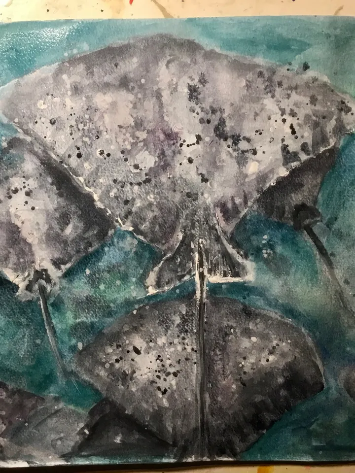 Ramp fish swimming in the water,original watercolour painting wall art,underwater painting,unique handmade painting,fish tranquility decor.