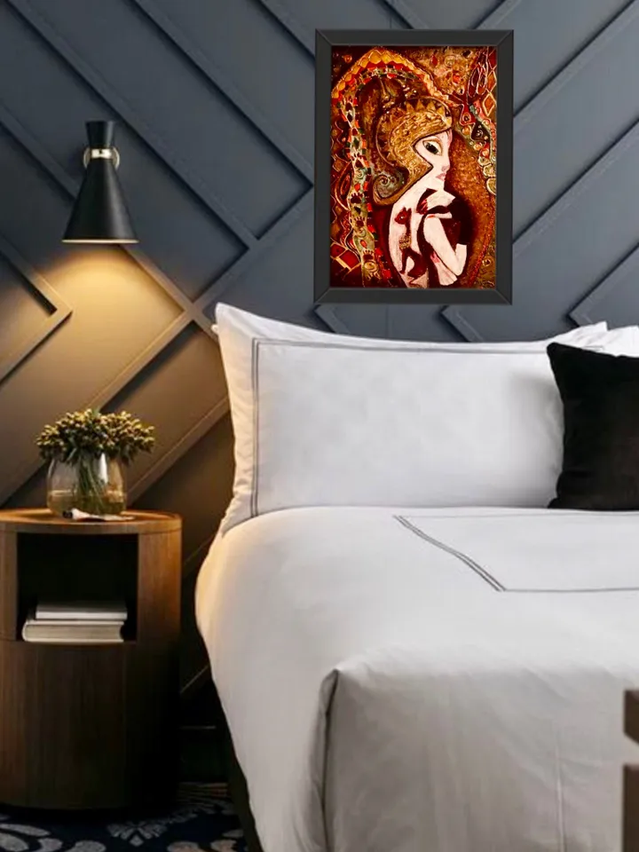 Woman cat Photo paper poster,made with my original mix media painting,one of a kind painting,fantasy woman cat painting.