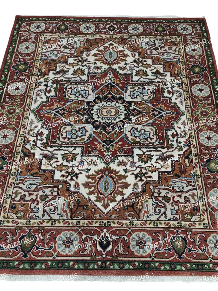 9x12 Antique Serapi Rug Hand Knotted Heriz Rug Handmade Soft Wool Rug Red and Blue Area Rug Living Bedroom Hall Custom Rug 8x10 10x14 12x15.