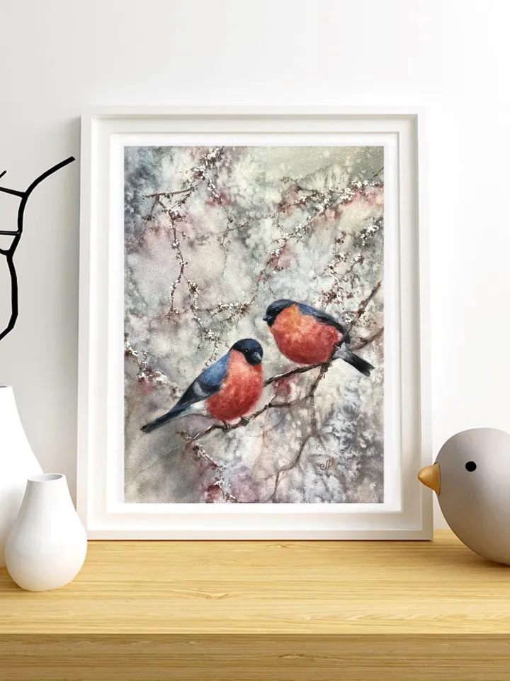 Birds Painting Original Watercolor Painting Animal Wall art Birds Artwork