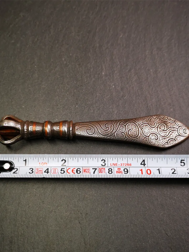 Gandhanra Tibetan Buddhist Ritual Implement ,Fire Vajra Sword of Manjushri,Made of Cold Iron inlaid with Copper