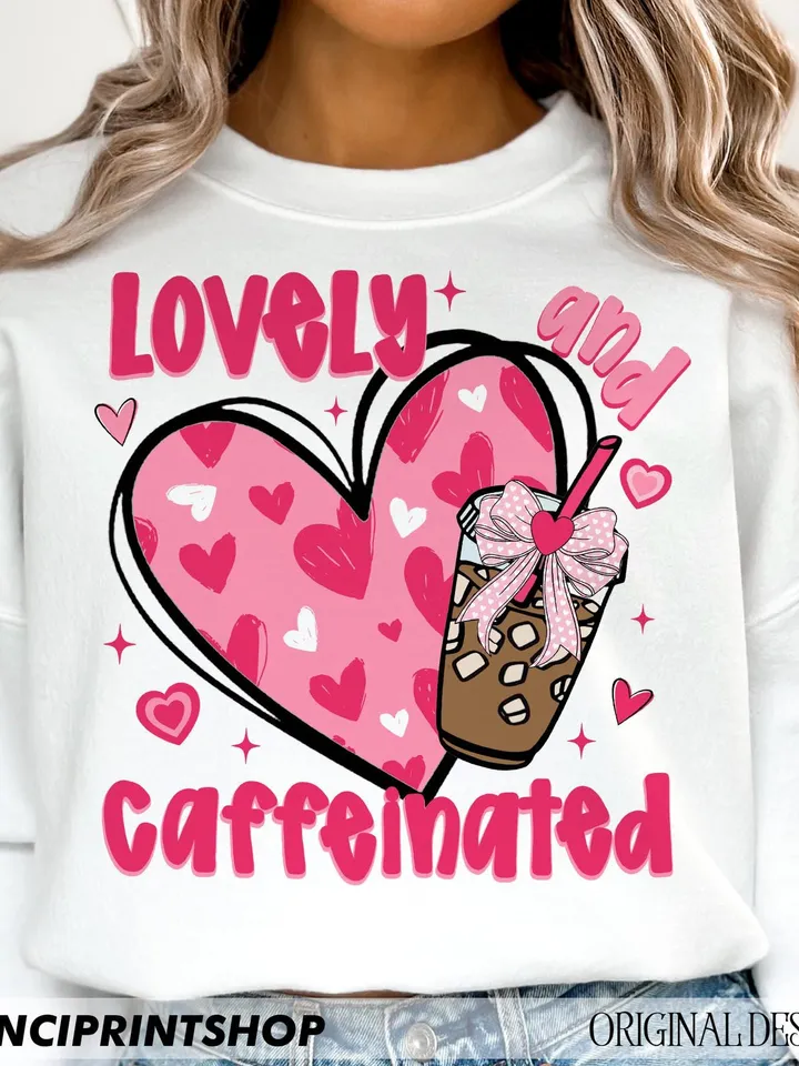 To Be Lovely & Caffeinated Png, Coffee Valentine Png, Valentine's Day Png, Coffee Valentine Heart Png, Coffee Lover Png, Valentine Bow png