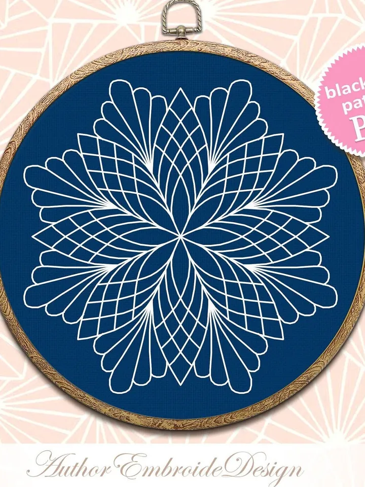 Floral mandala blackwork pattern PDF download Mandala ornament Backstitch chart, Blackwork mandala embroidery PDF, Mandala cross stitch #W37