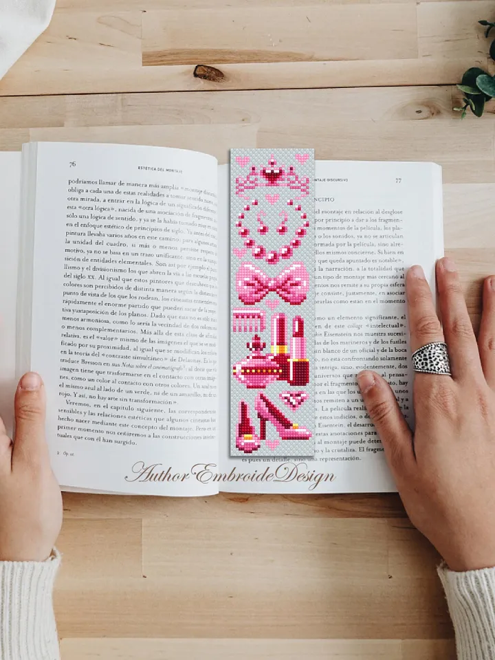 Fashion bookmark cross stitch pattern PDF download Women accessories cross stitch chart, Needlepoint bookmark pattern digital for girl #B452