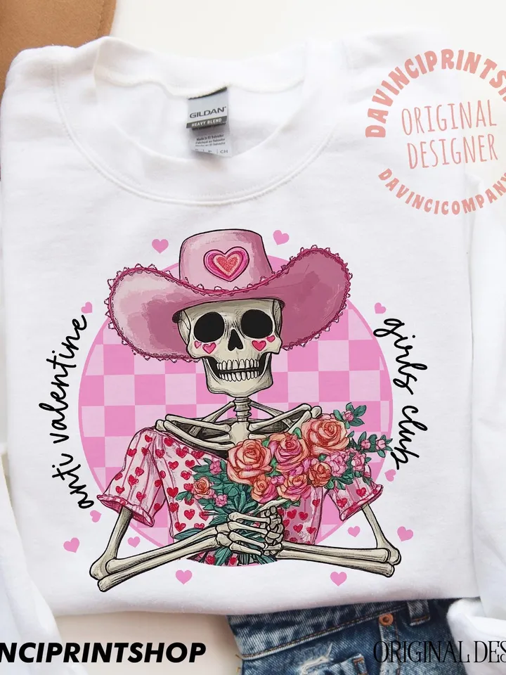 Anti Valentine girls Club skeleton Png, Valentines Day Png, Funny Valentine Png, Skeleton Png, Single girls Png, Skeleton Valentine, Funny