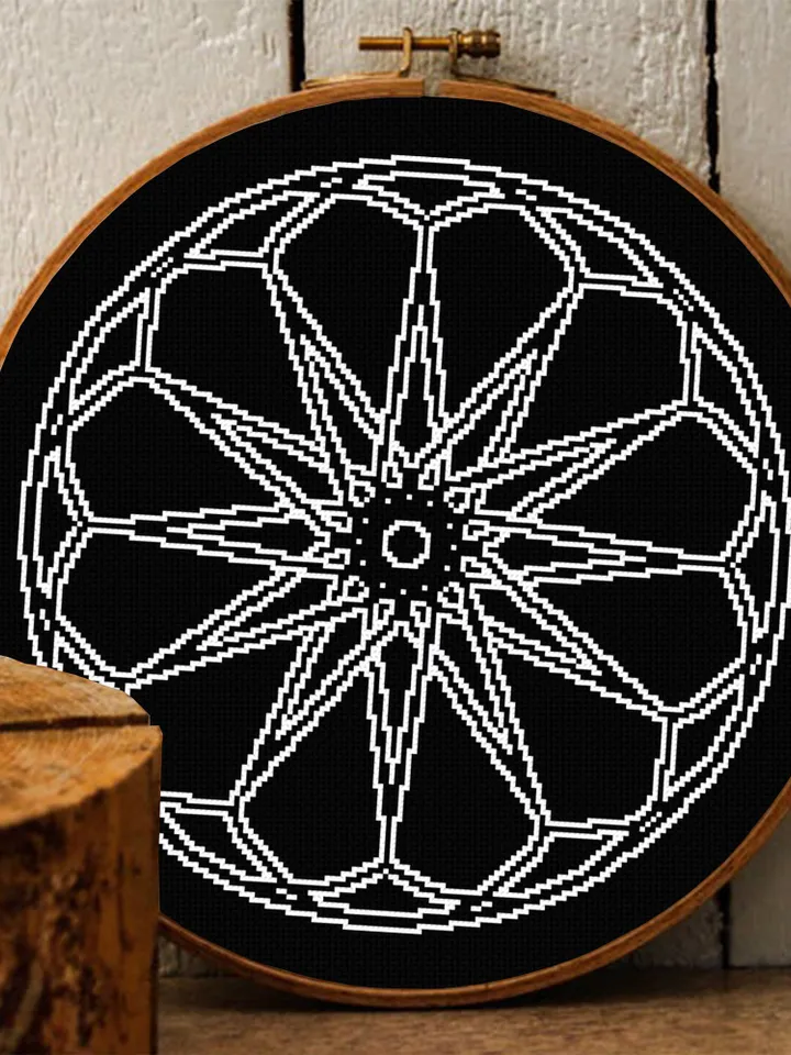 Wheel of fortune mandala cross stitch pattern download PDF Monochrome geometric ornament pattern digital PDF Quick cross stitch sampler #M30