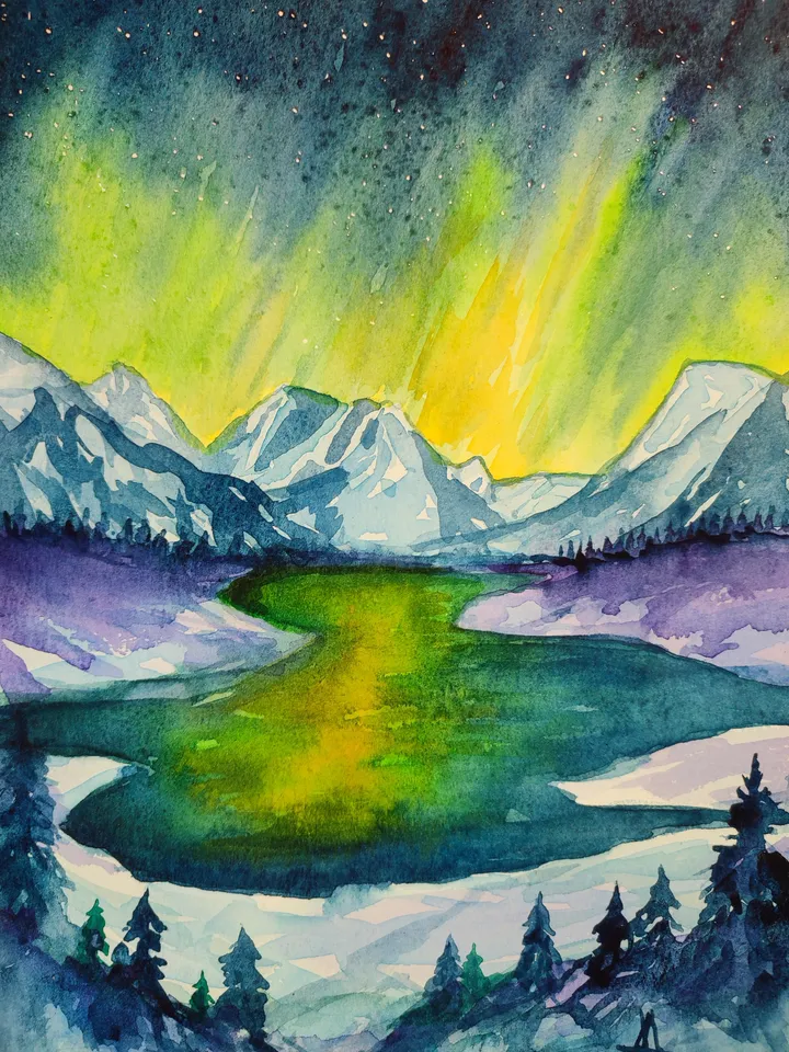 Watercolor painting "Northern night"