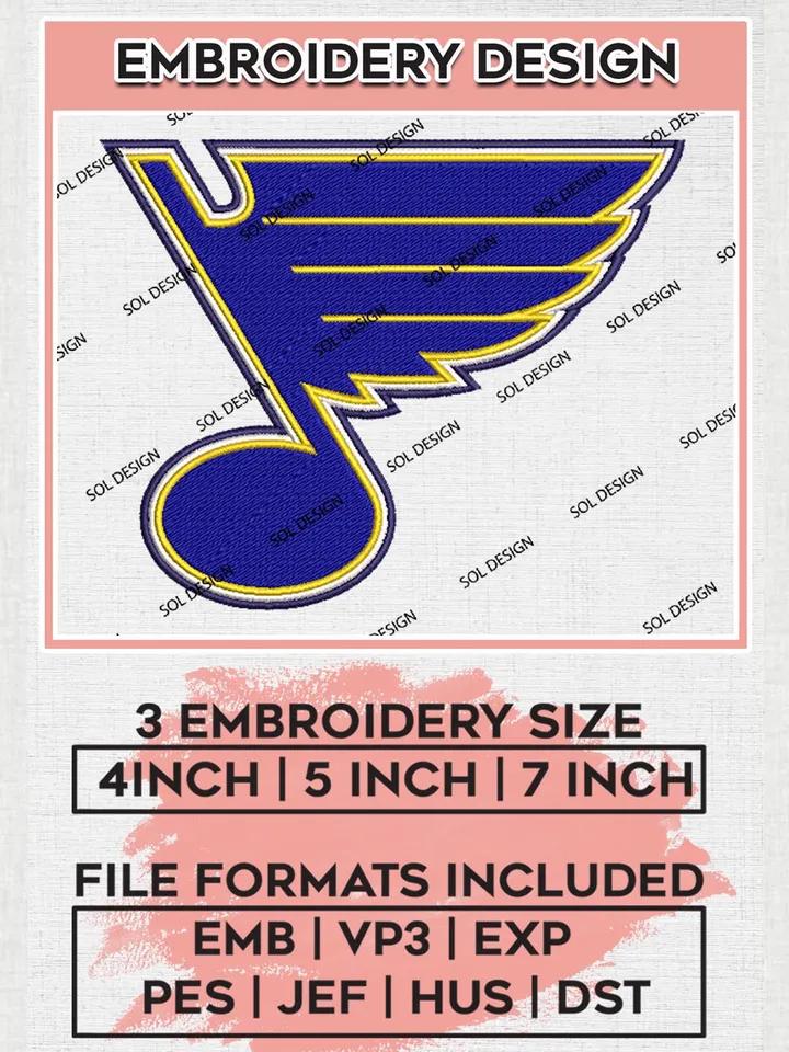 St. Louis Blues Machine Embroidery Files, NHL St. Louis Blues Embroidery Designs, NHL St. Louis Logo, NHL Embroidery Design, Hockey Team, Digital Download