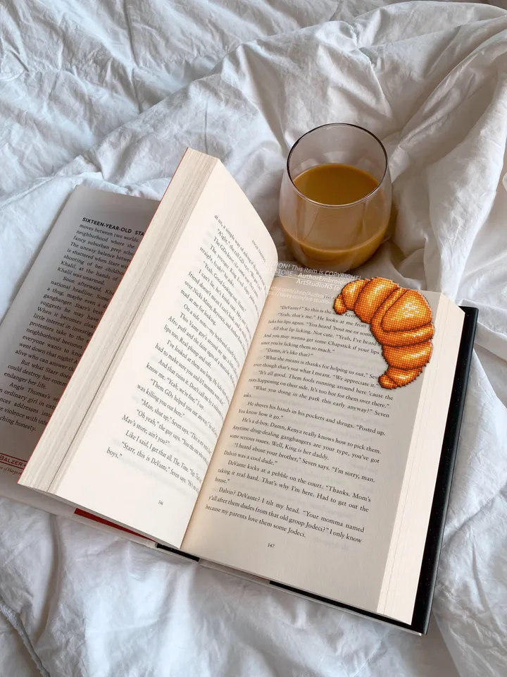 Corner bookmark cross stitch pattern PDF download Croissant cross stitch chart, Food bookmark digital PDF, Funny bookmark for beginner #B245