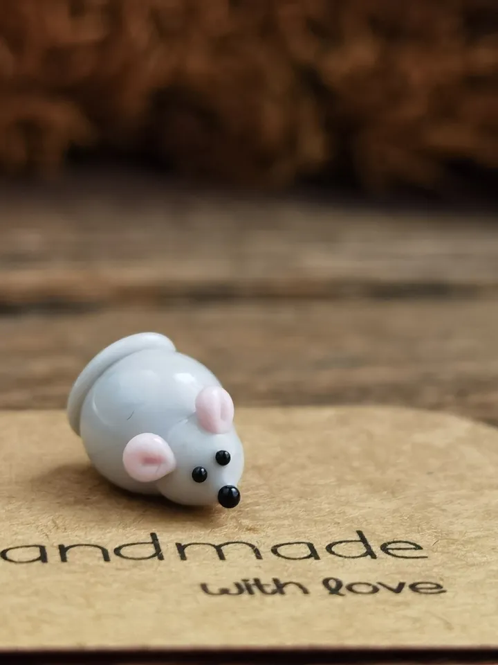 Mini glass figurines wallet mouse glass Mouse figurine Rat gifts Glass rat art miniature mouse Dollhouse miniature animals Tiny mouse