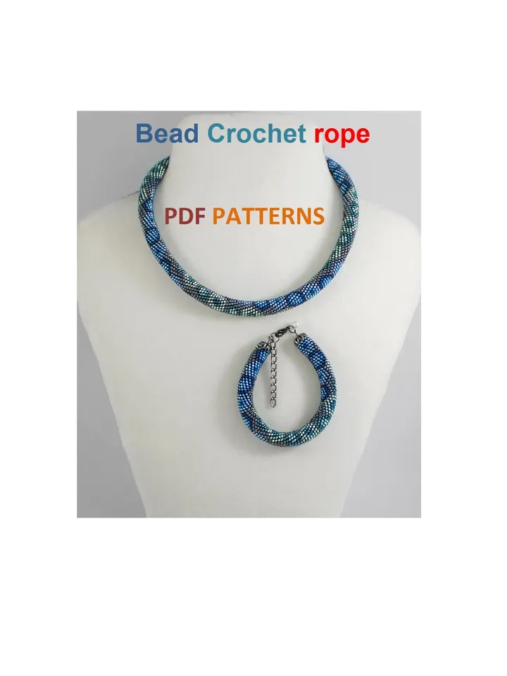 Bead crochet rope patterns «Rendezvous» necklace and bracelet, DIY, Instant Download, PDF fail