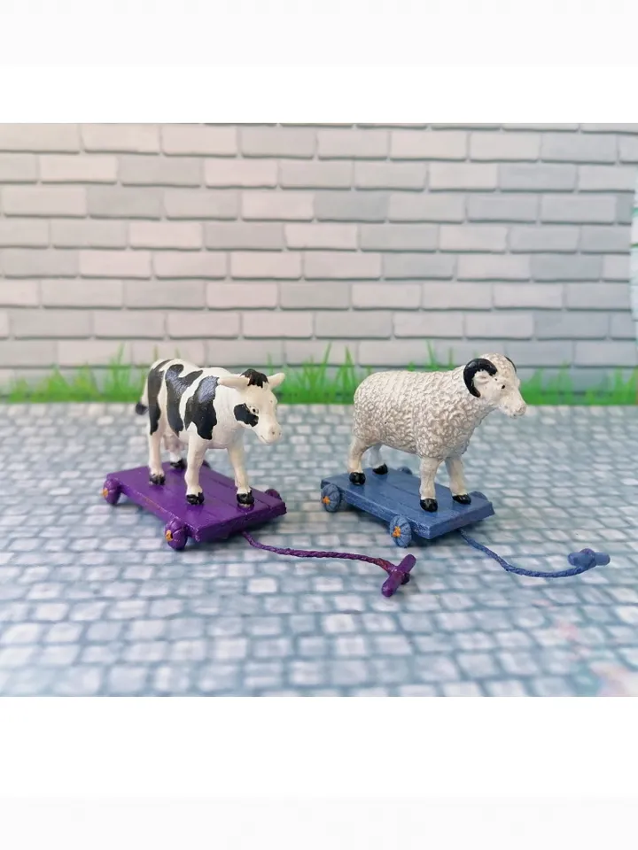 Animals on the cart. Doll toy. Scale 1:12.