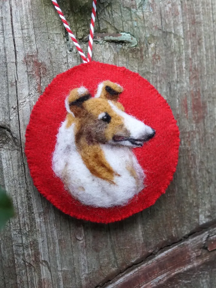 Collie Christmas ornament, pet portrait, needle felted dog ornament, Rough collie, made to order