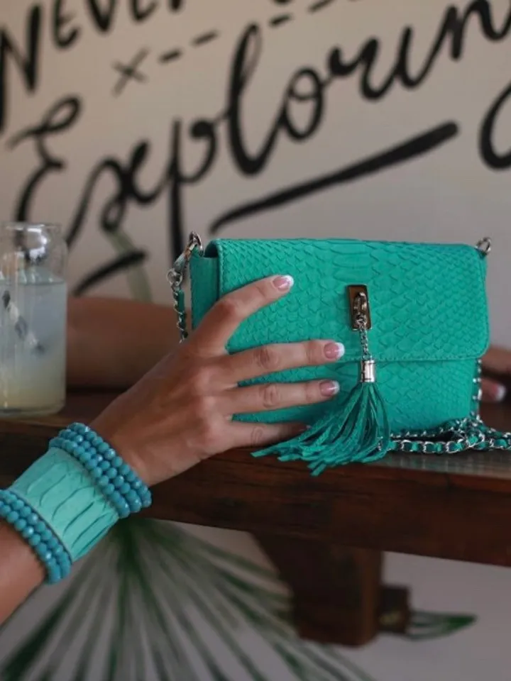 Bag Crossbody turquoise colour Genuine Python Skin | Summer Bag Women | Exotic Leather Bags | Classy Elegant Small Crossbody | Python Bags