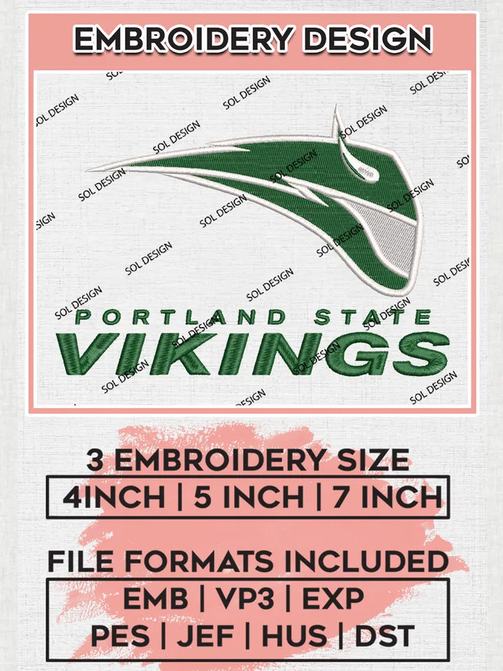 NCAA Portland State Vikings Team Logo Embroidery Design Files, NCAA Portland State Vikings Machine Embroidery, NCAA Teams, 3 sizes, NCAA Machine embroidery designs, Digital Download