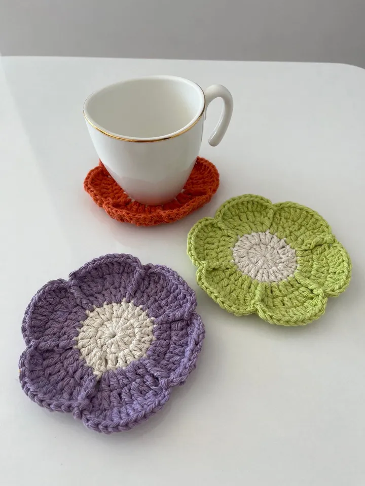 coaster crochet pattern, flower coaster crochet, easy coaster instant download