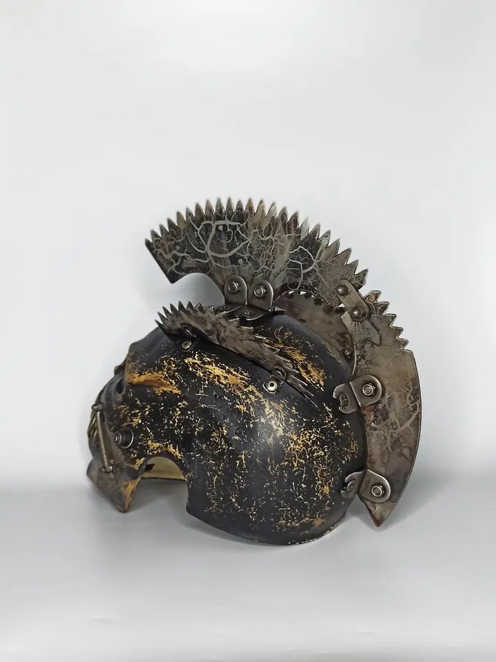 Skull helmet with metal mohawk