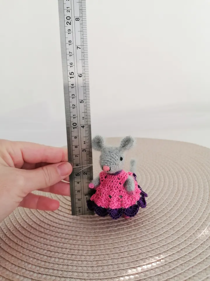 mouse in a crocheted dress