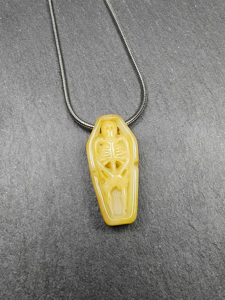 Authentic Yak Bone Carved Skeleton Pendant,Protective Charm,Gandhanra Old Tibetan Amulet,Spiritual Necklace,32mm × 15mm