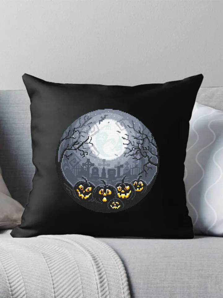 Scary Halloween cross stitch pattern download PDF, Full moon cross stitch chart, Halloween pumpkin cross stitch, Graveyard embroidery #H41
