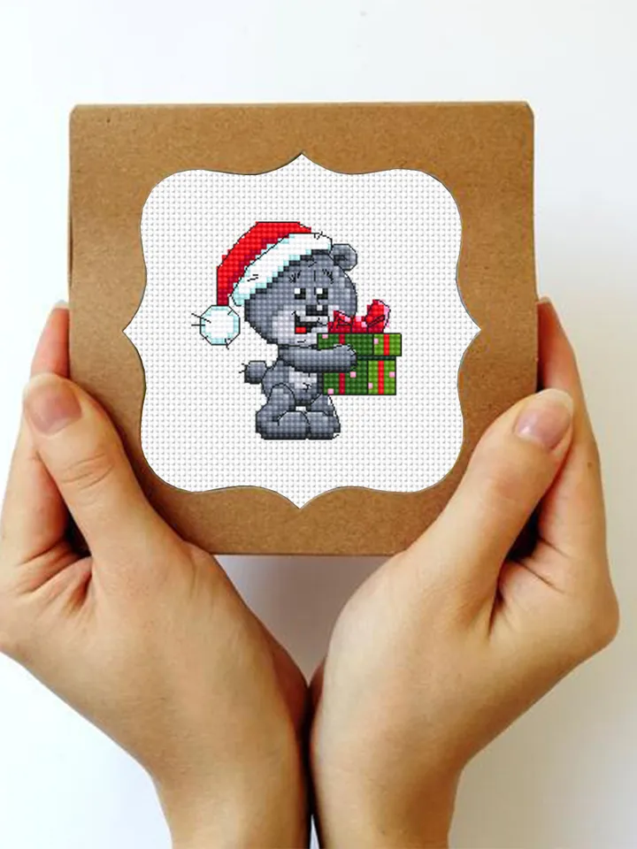 Small bear cross stitch pattern PDF, Christmas pattern digital download PDF, Cute bear cross stitch chart, DIY Christmas decoration #N55