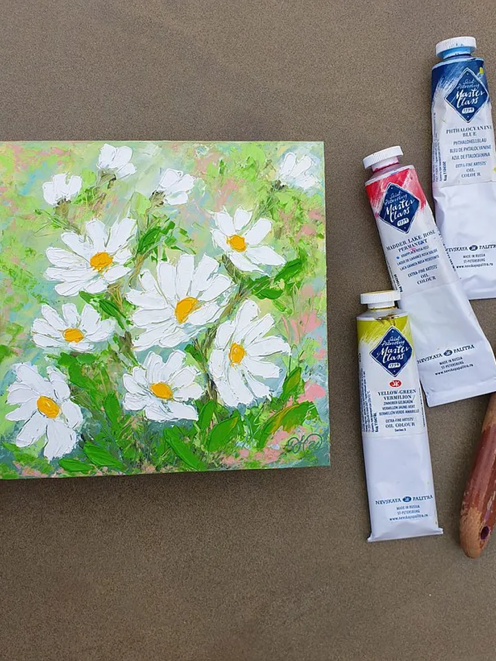 Daisy Painting Floral Original Art Flower Wall Art Small Impasto Oil Painting
