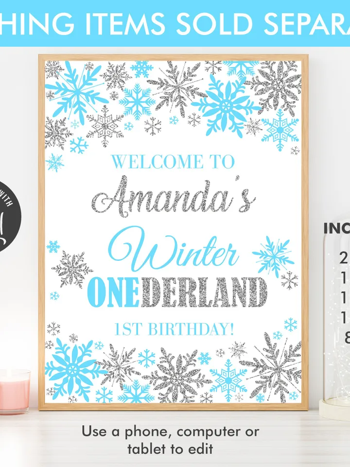 Winter Onederland Invitation Boy 1st Birthday Invitation, Winter Wonderland Birthday Invitation, Blue Silver Snowflake Editable Template
