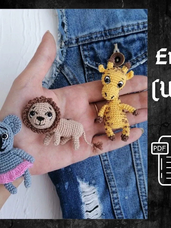 PDF Crochet SET Brooches Pattern: Giraffe, Lion, Koala, Amigurumi Brooch Pattern Crochet small toy Keychain Amigurumi Pattern Animal Pattern