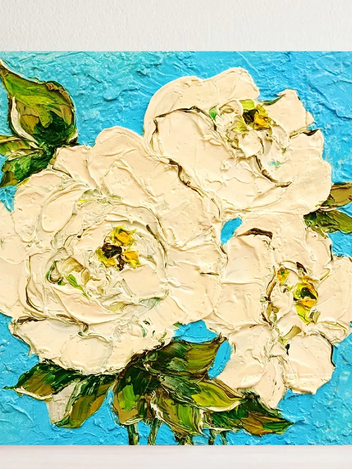 Peony Painting Floral Original Art Impasto Oil Painting Flower Wall Art Small 8 by 8 in by ArtProkopaloSv
