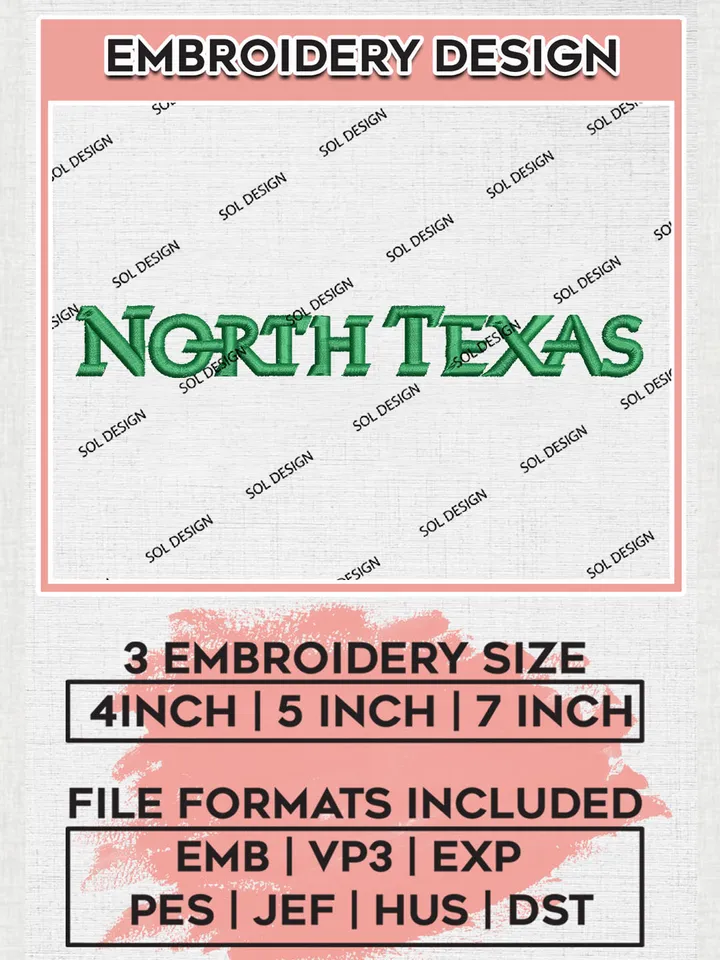 NCAA North Texas Team Word Logo Embroidery Design Files, NCAA North Texas Mean Green Machine Embroidery, NCAA Teams, 3 sizes, NCAA Machine embroidery designs, Digital Download