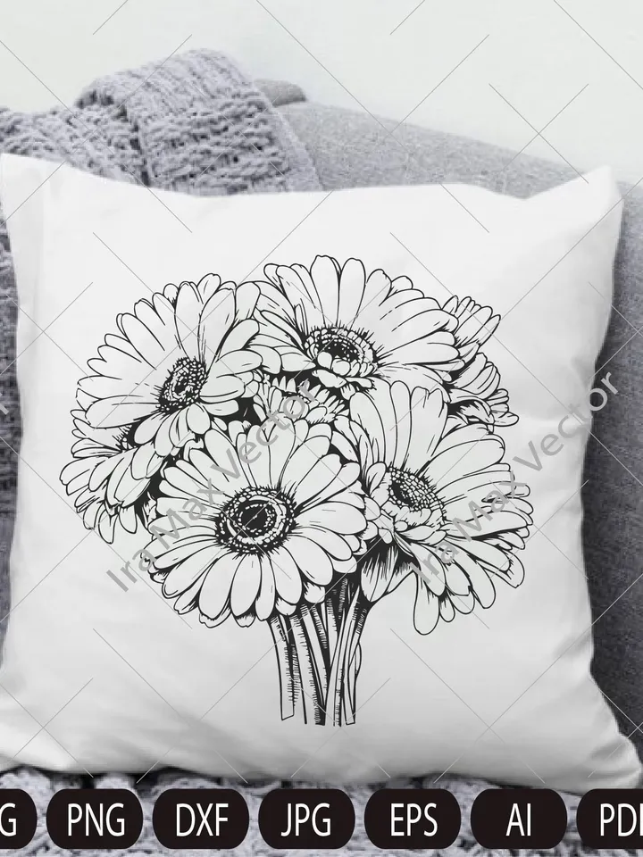 Gerbera svg, Daisy svg, Cute Wildflower, Gerbera set, Botanical Floral Clipart, Garden Plant Silhouette, Wedding Vinyl Cut file