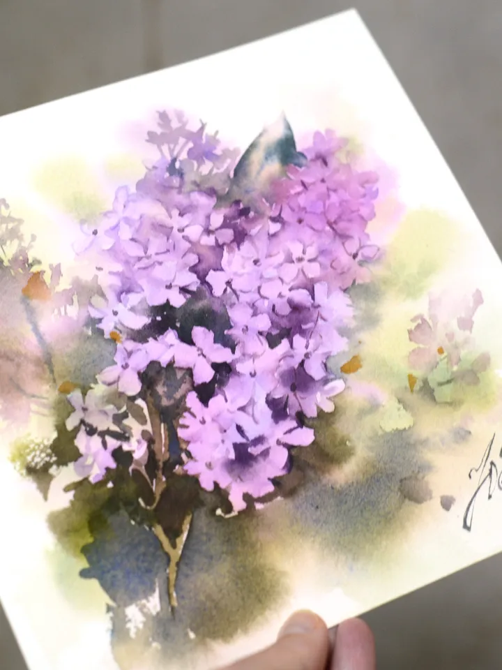 Lilac painting, Original watercolor art