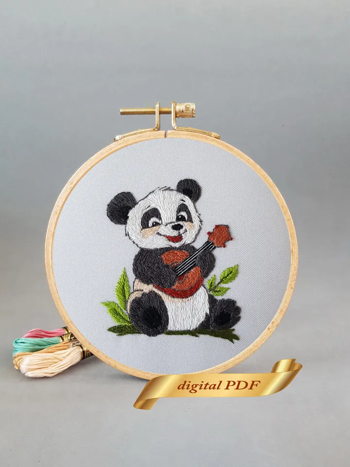Funny panda hand embroidery DIY, panda pattern pdf