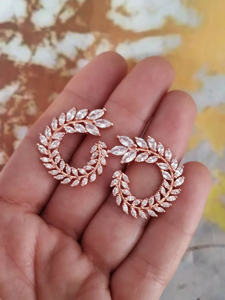 Rose Gold Stud Diamond Wedding Earrings for Bride | CZ Bridal Earrings | Rose Gold Bridal jewelry | Zircon Wedding Jewelry | Bridesmaid gift