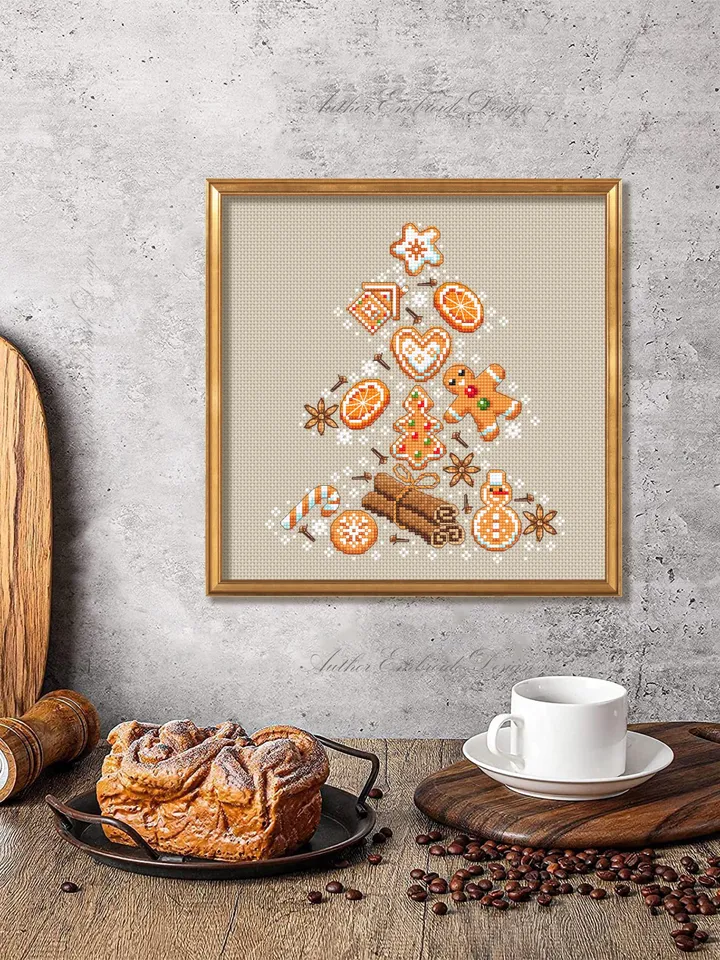 Christmas gingerbread cross stitch pattern PDF download Christmas tree cross stitch chart, Christmas sugar and spice pattern digital #N154