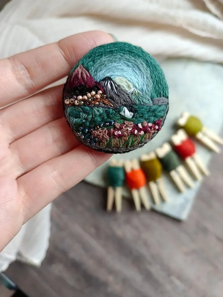 Landscape brooch Tiny landscape Pin Art Gift