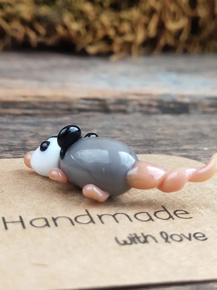 Opossum figurine Rat gifts Pet mouse Rat toy Glass opossum art Mouse miniature Dollhouse miniature Miniature animals Tiny glass possum