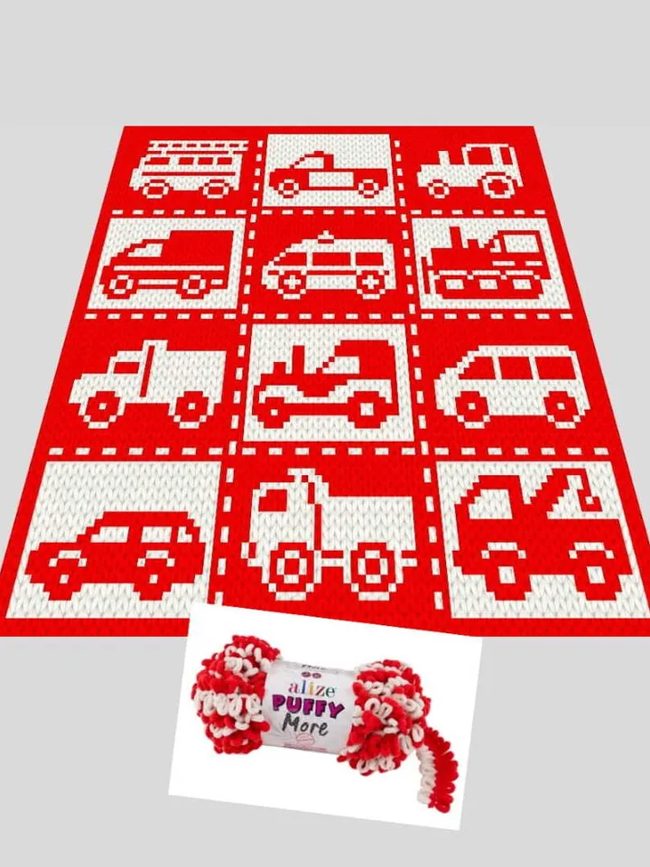 Loop yarn Finger knitted Cars Collection blanket pattern