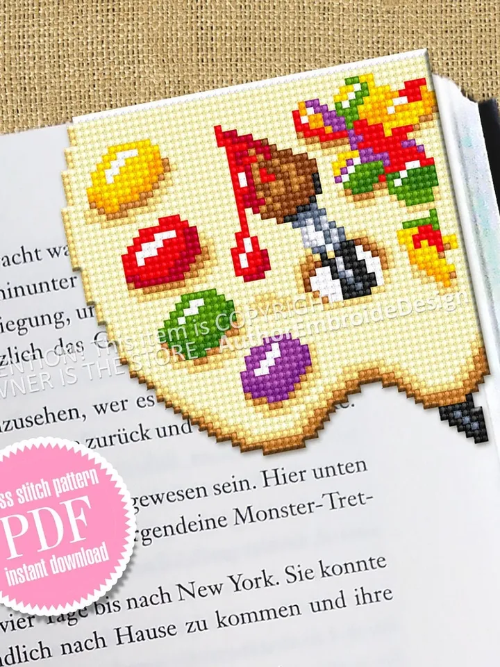 Paint palette Corner bookmark cross stitch pattern PDF download Artist palette cross stitch chart, Handmade bookmark pattern digital #B327