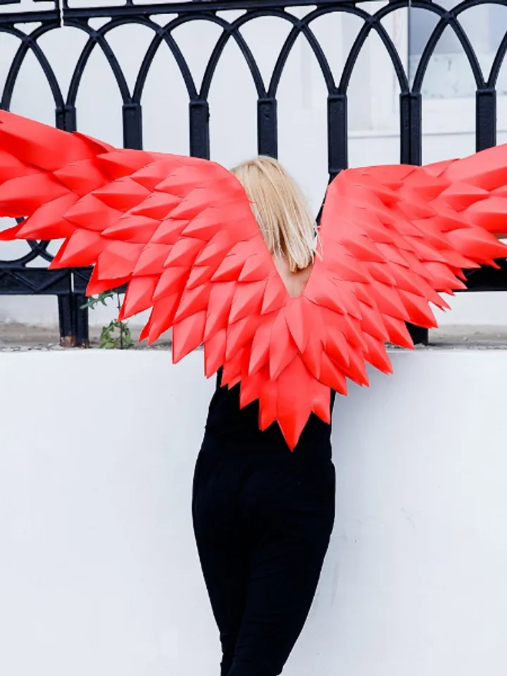 Red wings costume, Red wings cosplay, Christmas Angel, Handmade wings, Angelic wings photoshoot prop women sexy outfit