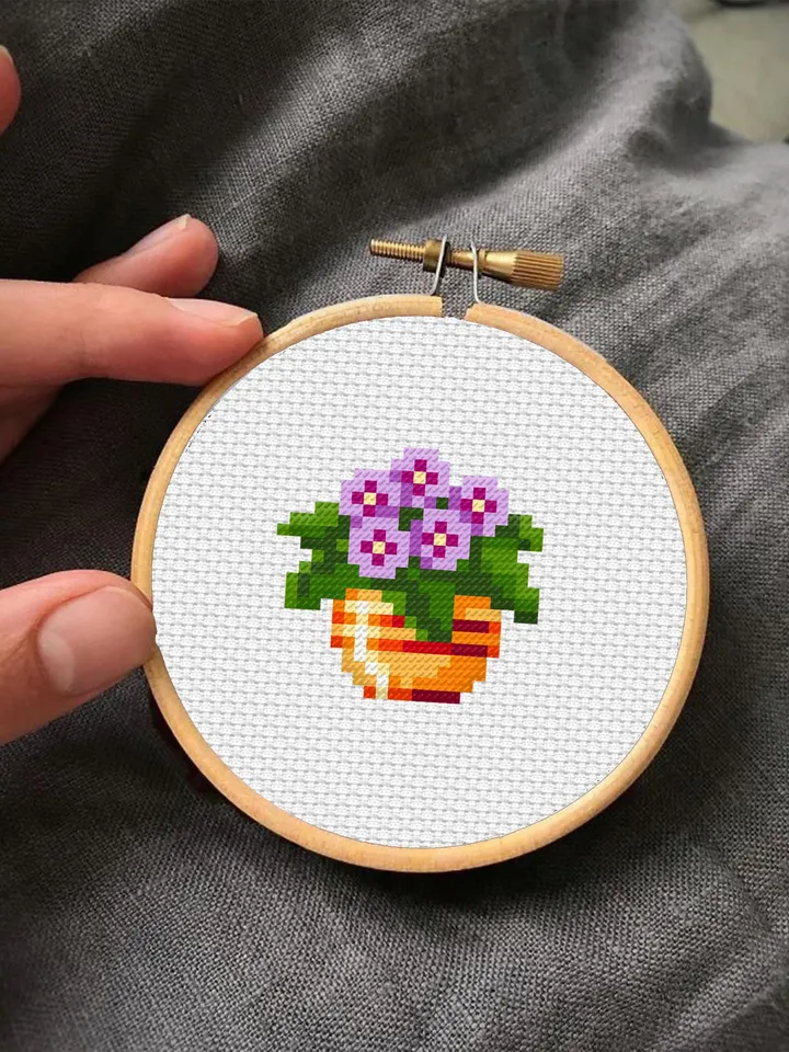 Mini plant cross stitch pattern download PDF Violet flowers cross stitch chart, Quick beginner stitch, Tiny embroidery Plant lover gift #P26