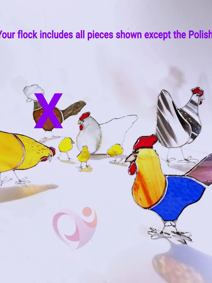 Stained Glass Chicken Suncatcher Set 1 Rooster 3 Hens 3 Chicks for Window Decor Farmhouse Gift for Chicken Lovers