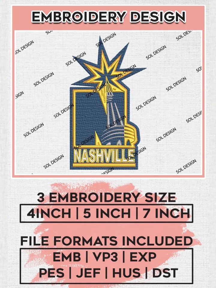 Nashville Predators Logo Embroidery Designs, NHL Nashville Predators Team Logo Embroidery, Hockey Team Logo Emb Files, NHL Embroidery Designs, NHL Machine Embroidery Designs, Digital Download