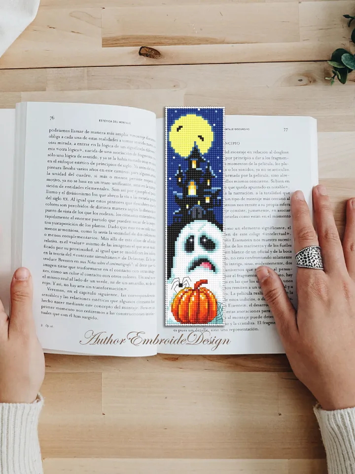 Halloween bookmark cross stitch pattern PDF download Halloween pumpkin cross stitch chart, Bookmark pattern digital, Book accessories #B337